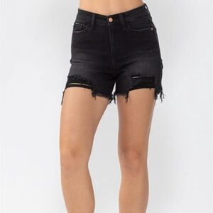 Black Judy Blue Distressed Denim Shorts